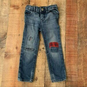 Baby girl gap fall red and black Buffalo plaid patch mini skinny jeans
